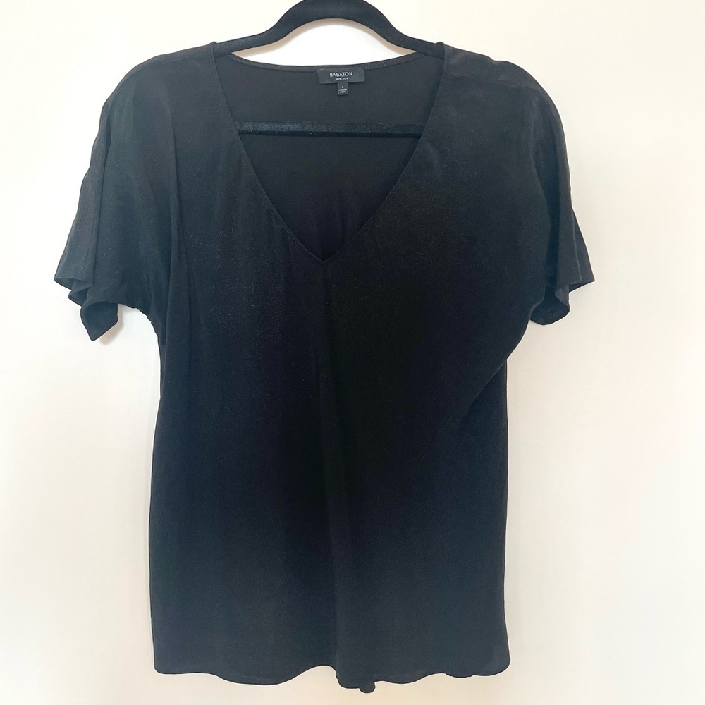 Aritzia Babaton V-Neck Black 100% Silk Top